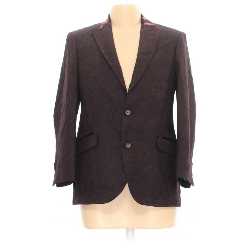 Ted Baker maroon brown wool blazer velvet collar